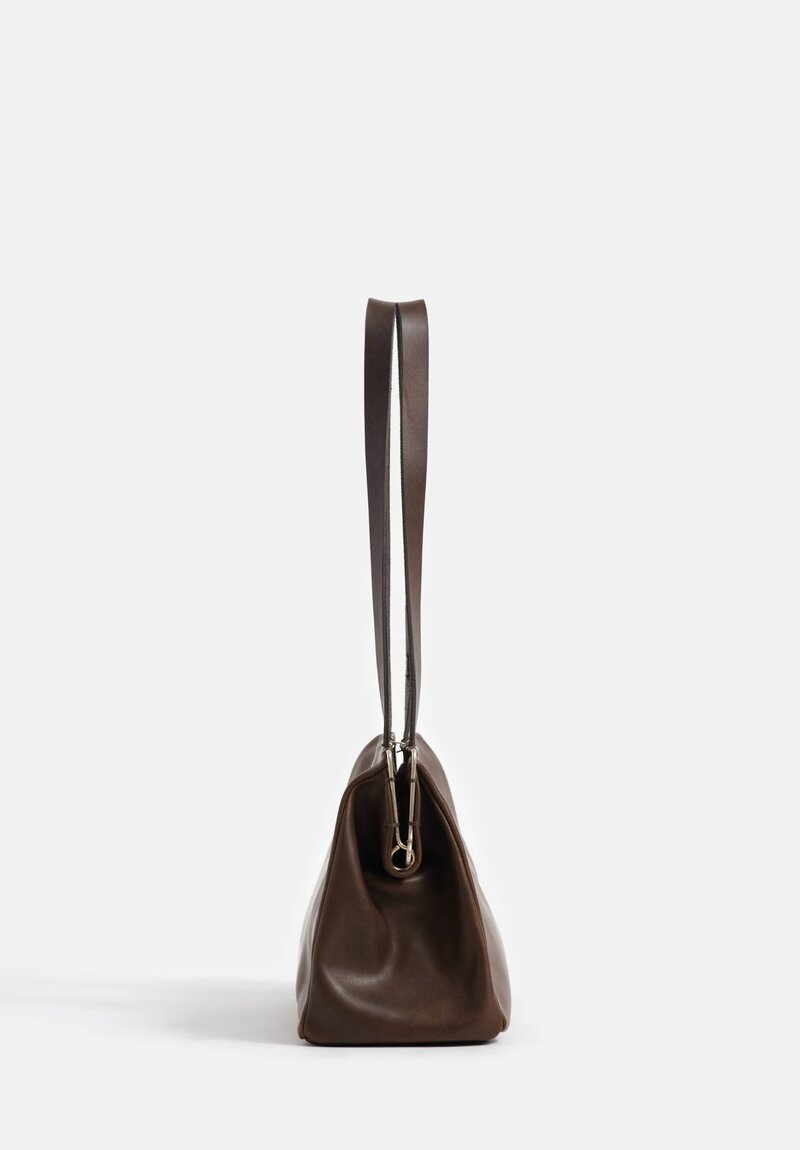 m.a+ Smooth Buffalo Leather & Silver Frame Small Pochette Bag in Military Green