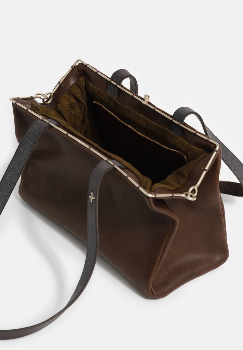 m.a+ Smooth Buffalo Leather & Silver Frame Small Pochette Bag in Military Green