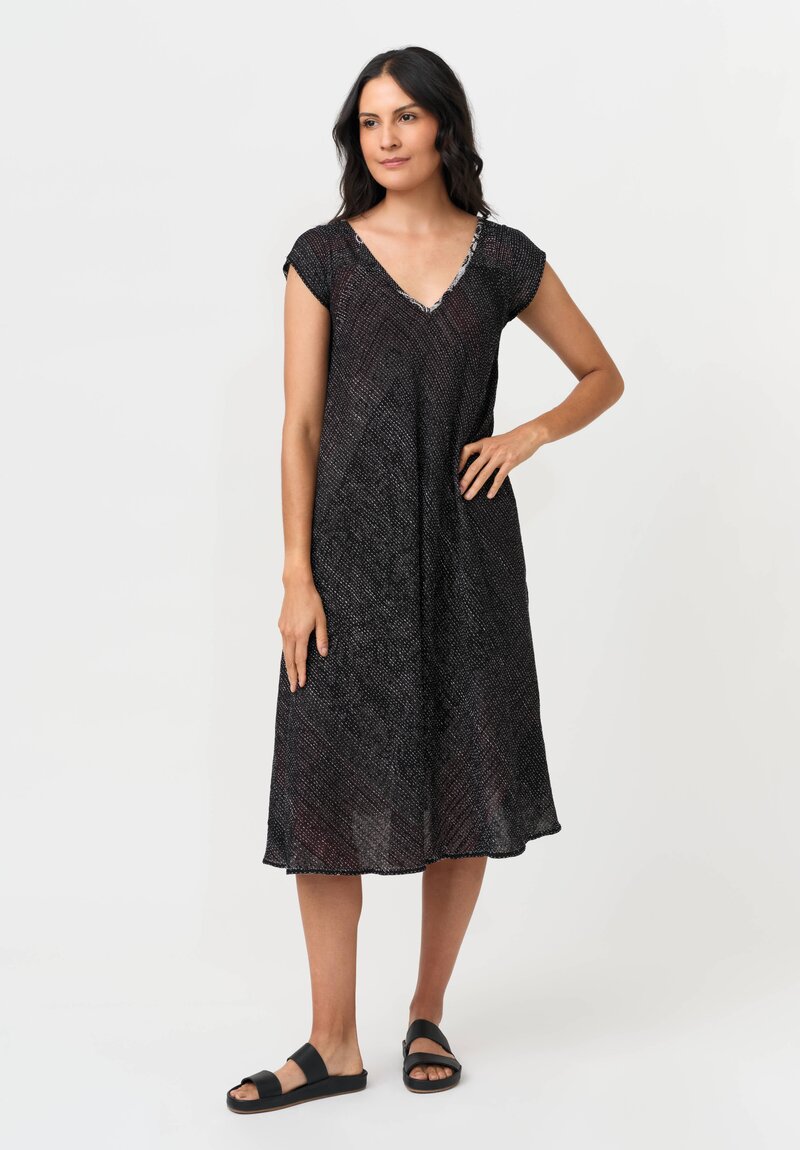 Mieko Mintz Vintage Cotton Paisley Kantha Flare Dress in Red, White & Black