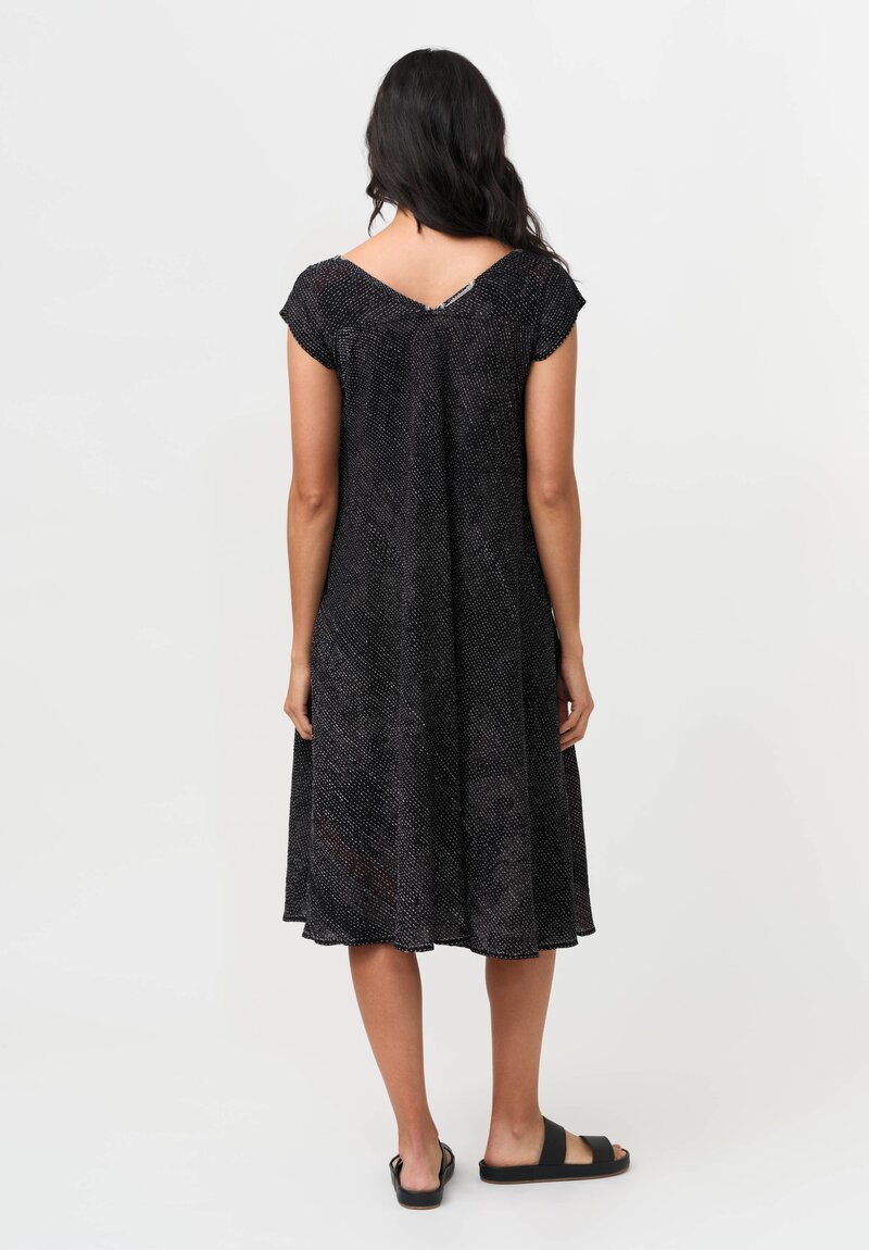 Mieko Mintz Vintage Cotton Paisley Kantha Flare Dress in Red, White & Black