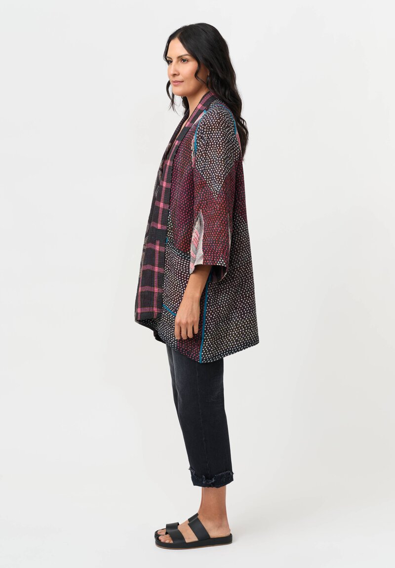 Mieko Mintz Vintage Cotton Kantha A-Line Jacket in Black, White & Red Dots