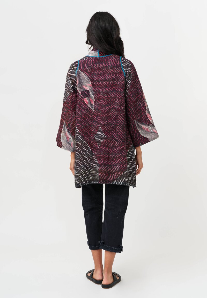 Mieko Mintz Vintage Cotton Kantha A-Line Jacket in Black, White & Red Dots