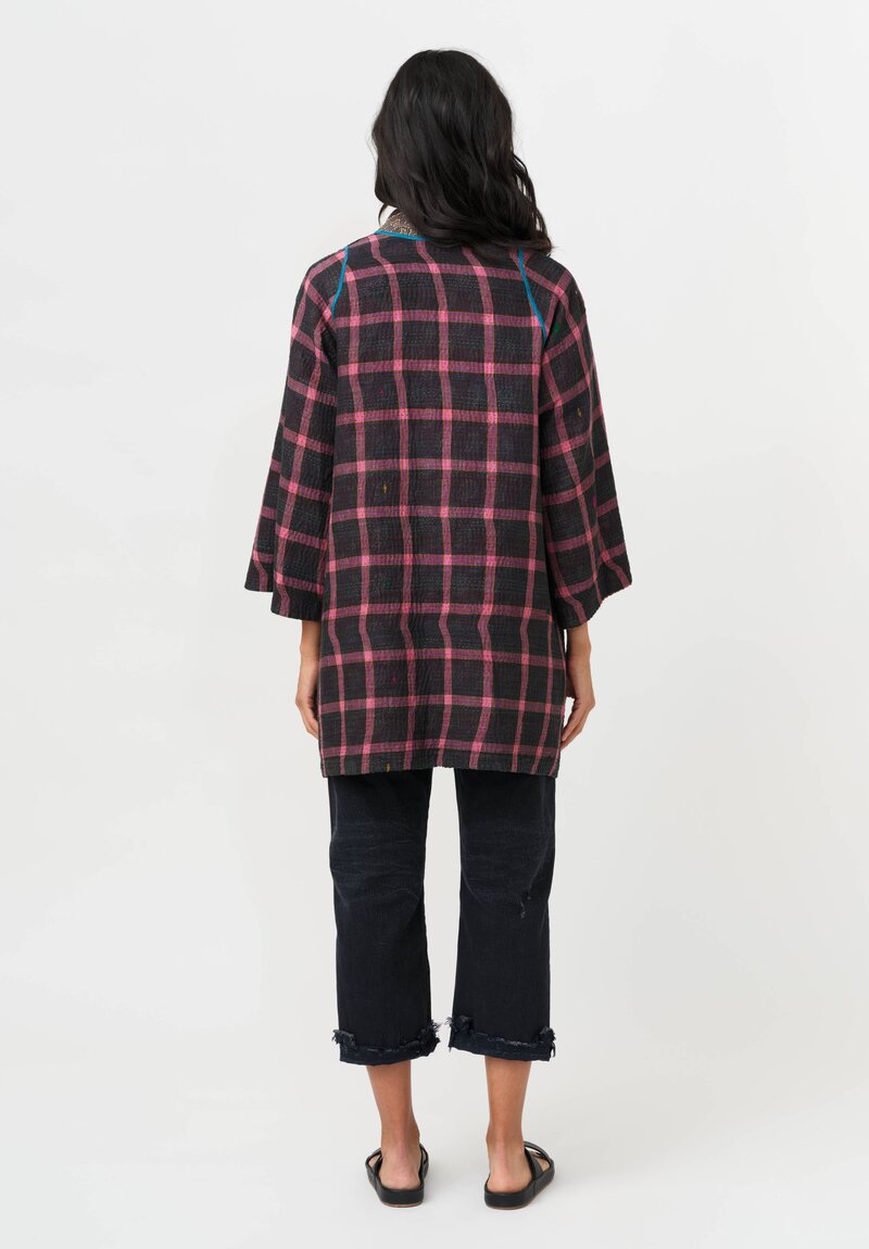 Mieko Mintz Vintage Cotton Kantha A-Line Jacket in Black, White & Red Dots