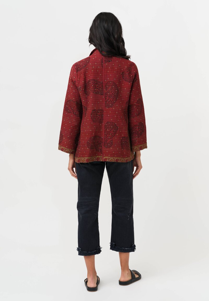 Mieko Mintz Vintage Cotton Kantha Short Jacket in Red & Olive