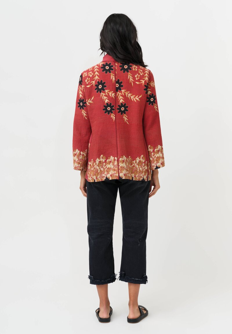 Mieko Mintz Vintage Cotton Kantha Short Jacket in Red & Olive