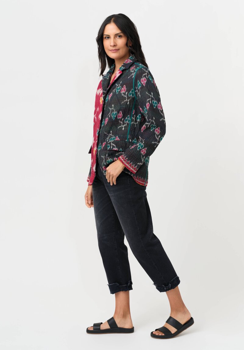 Mieko Mintz Vintage Cotton Kantha Jacket in Magenta, Black & Teal