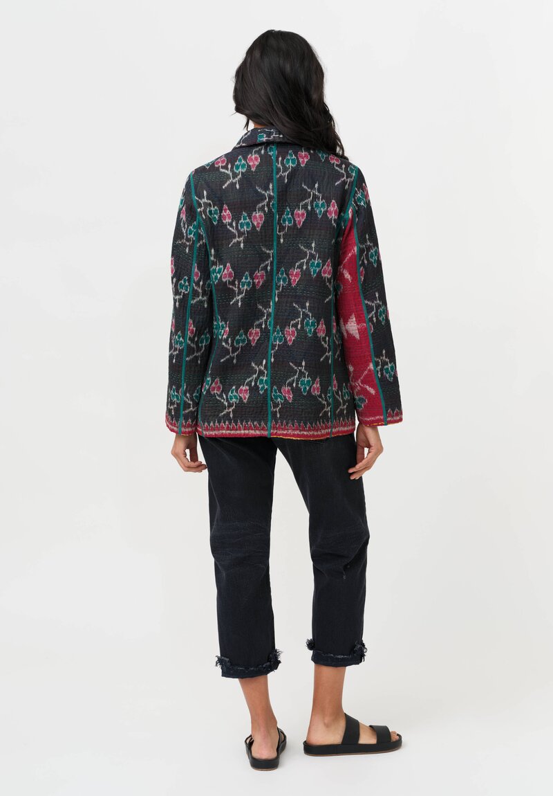 Mieko Mintz Vintage Cotton Kantha Jacket in Magenta, Black & Teal