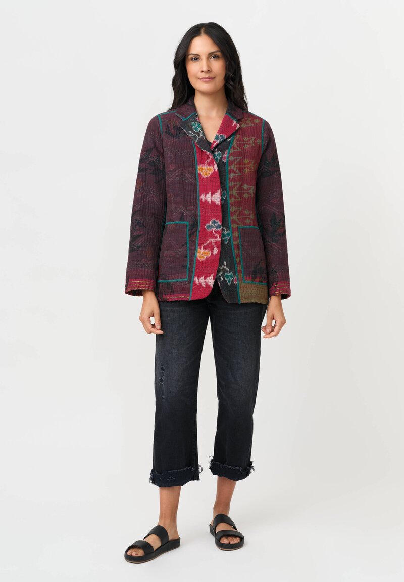 Mieko Mintz Vintage Cotton Kantha Jacket in Magenta, Black & Teal