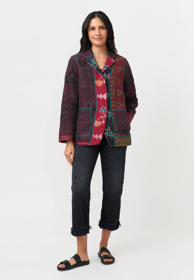 Mieko Mintz Vintage Cotton Kantha Jacket in Magenta, Black & Teal