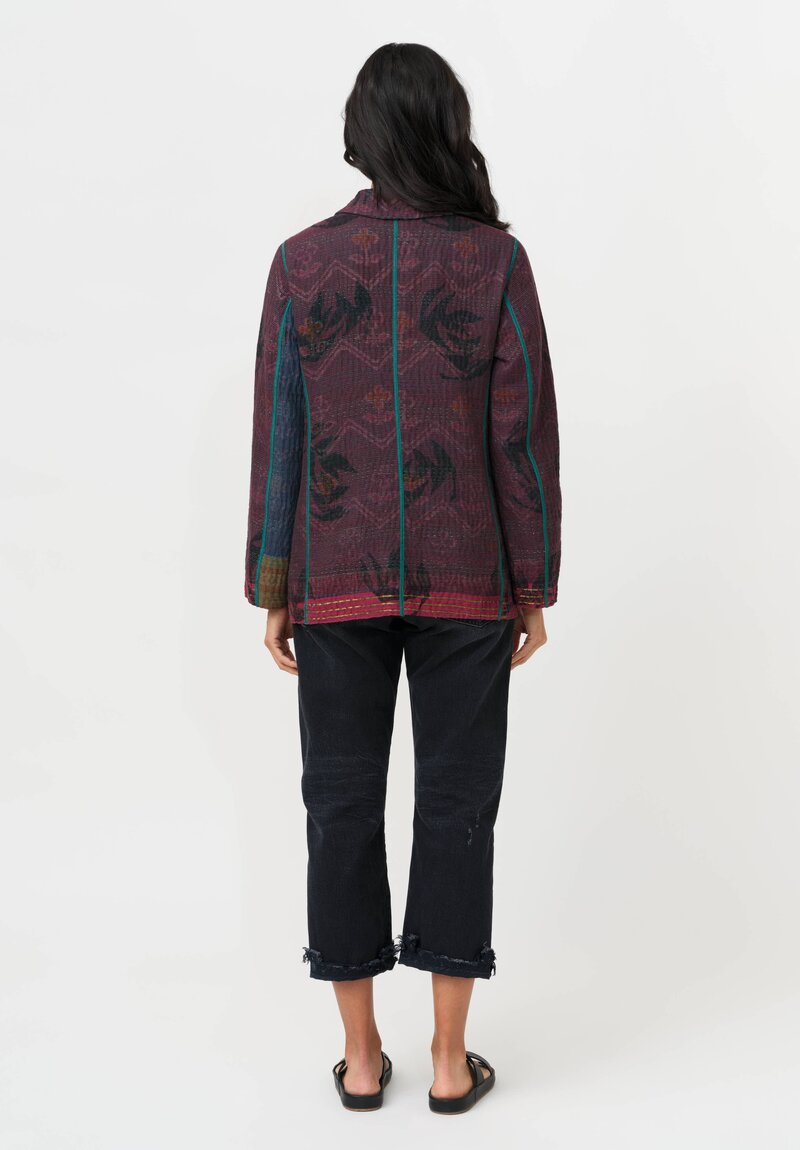Mieko Mintz Vintage Cotton Kantha Jacket in Magenta, Black & Teal