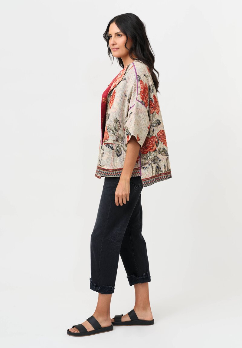 Mieko Mintz Vintage Cotton Kantha Jacket in Red & Beige