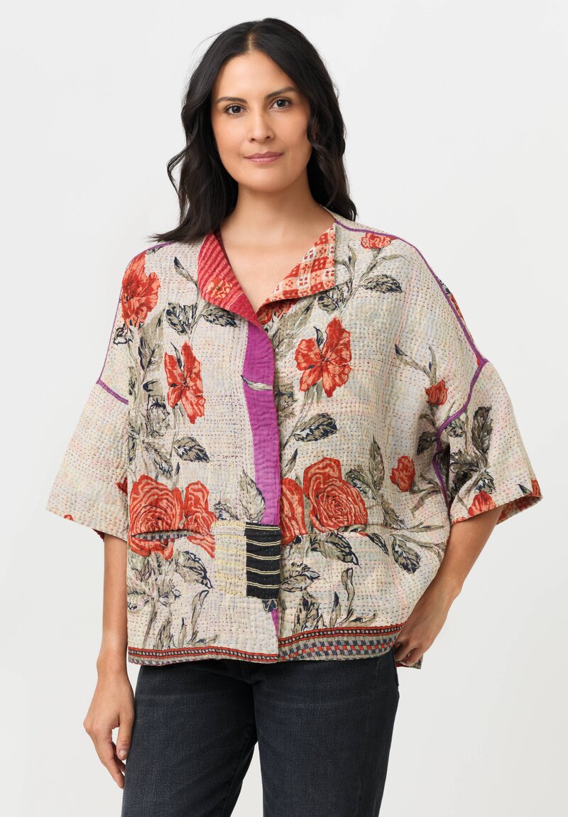 Mieko Mintz Vintage Cotton Kantha Jacket in Red & Beige