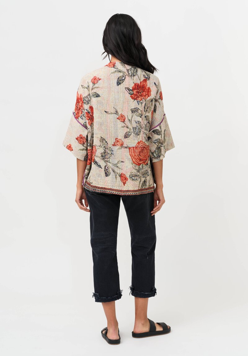 Mieko Mintz Vintage Cotton Kantha Jacket in Red & Beige