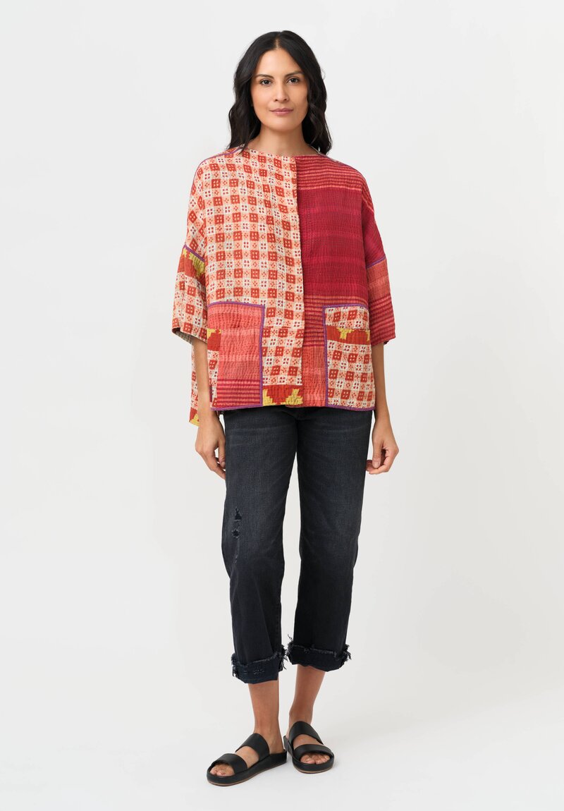 Mieko Mintz Vintage Cotton Kantha Jacket in Red & Beige