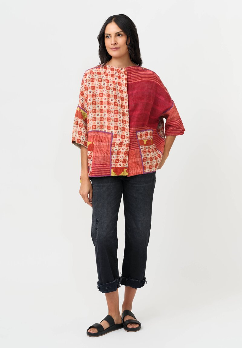 Mieko Mintz Vintage Cotton Kantha Jacket in Red & Beige