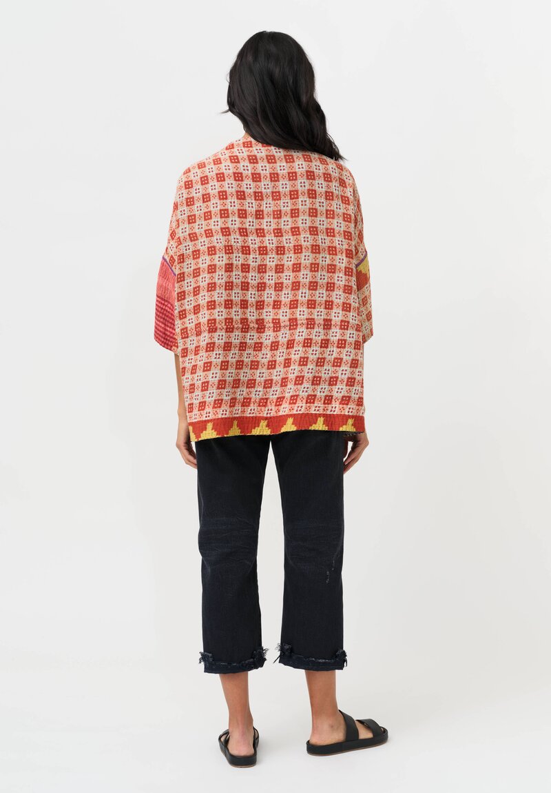 Mieko Mintz Vintage Cotton Kantha Jacket in Red & Beige