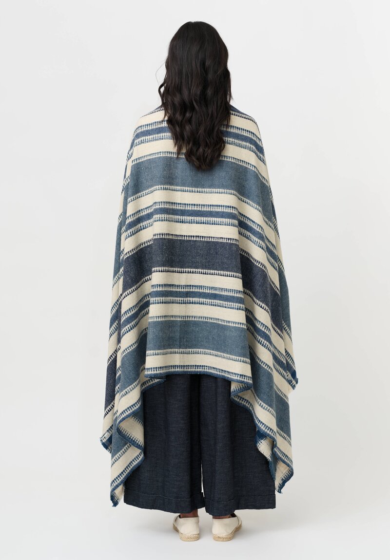 I Pezzi Dipinti Cashmere Baldan Striped Shawl Blue + Natural