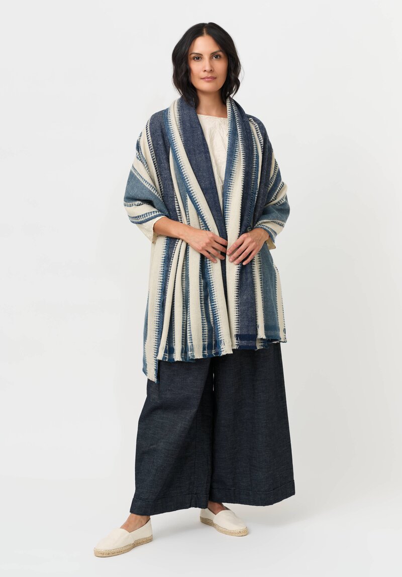 I Pezzi Dipinti Cashmere Baldan Striped Shawl Blue + Natural