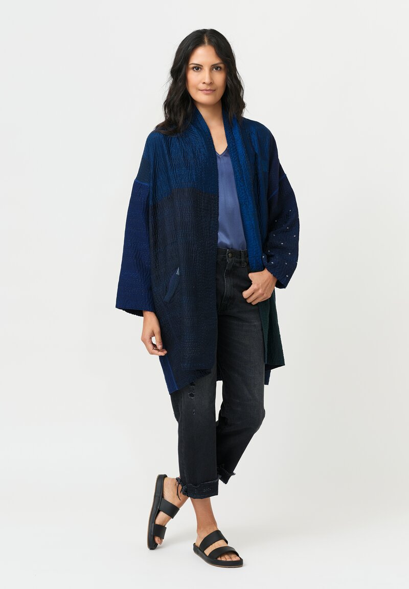 Mieko Mintz Silk & Cotton Jaipur Patch Haori Jacket in Navy & Black