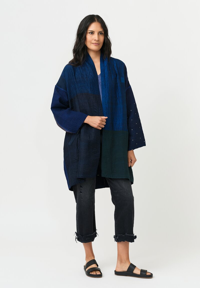 Mieko Mintz Silk & Cotton Jaipur Patch Haori Jacket in Navy & Black
