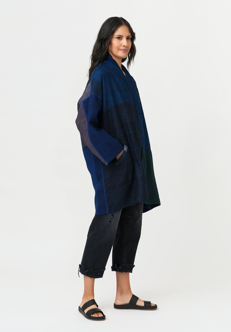 Mieko Mintz Silk & Cotton Jaipur Patch Haori Jacket in Navy & Black