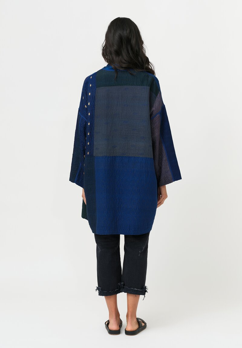 Mieko Mintz Silk & Cotton Jaipur Patch Haori Jacket in Navy & Black