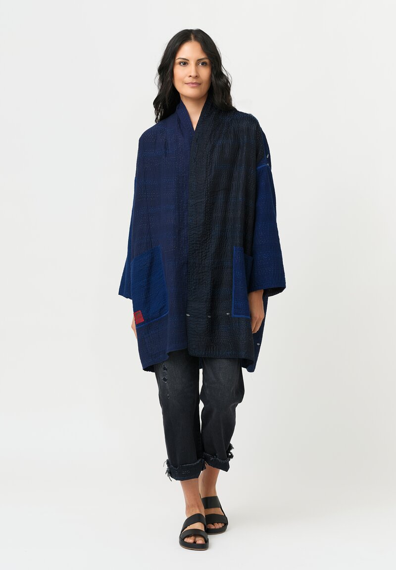 Mieko Mintz Silk & Cotton Jaipur Patch Haori Jacket in Navy & Black