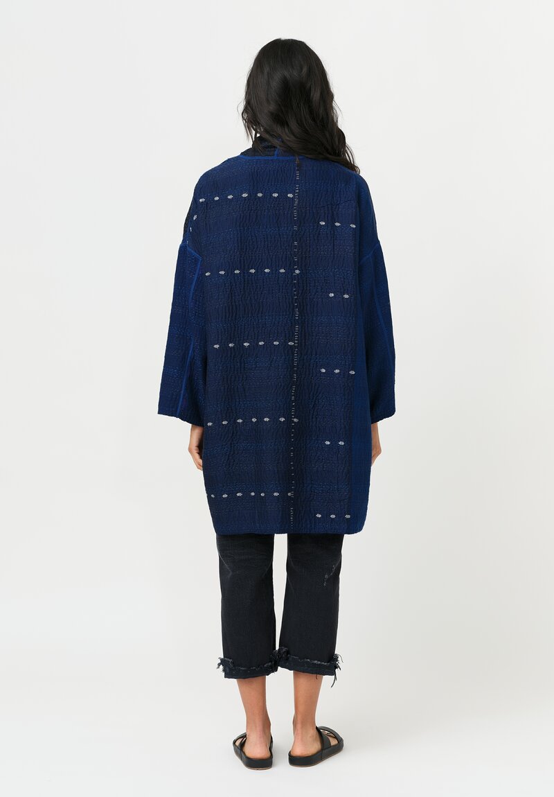 Mieko Mintz Silk & Cotton Jaipur Patch Haori Jacket in Navy & Black