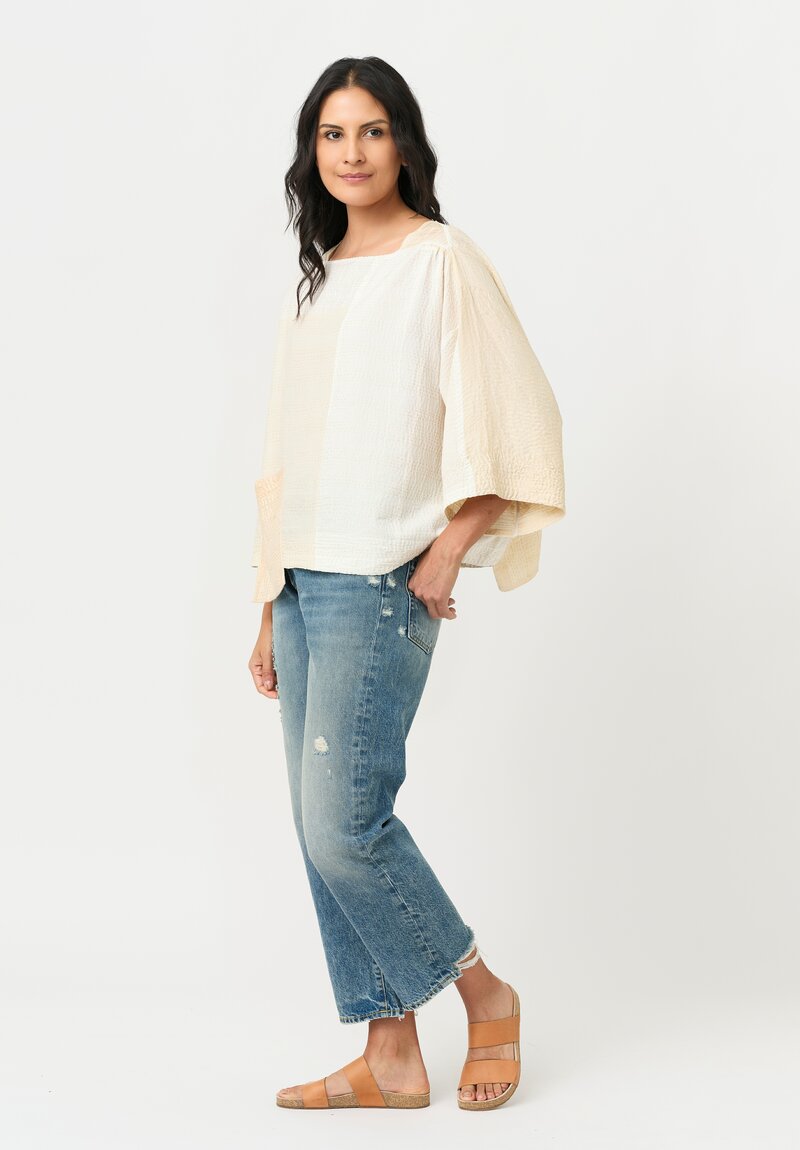 Mieko Mintz Silk & Cotton Mio Jaipur Kantha Crop Top in White