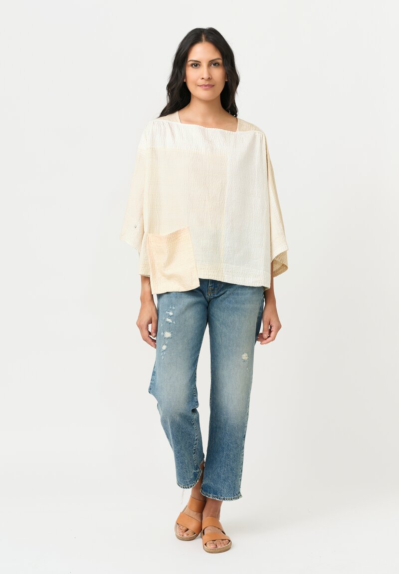 Mieko Mintz Silk & Cotton Mio Jaipur Kantha Crop Top in White