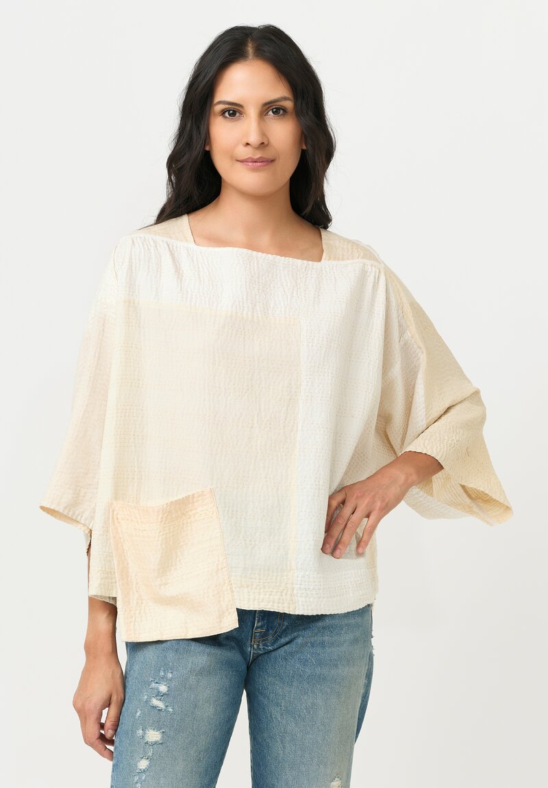 Mieko Mintz Silk & Cotton Mio Jaipur Kantha Crop Top in White