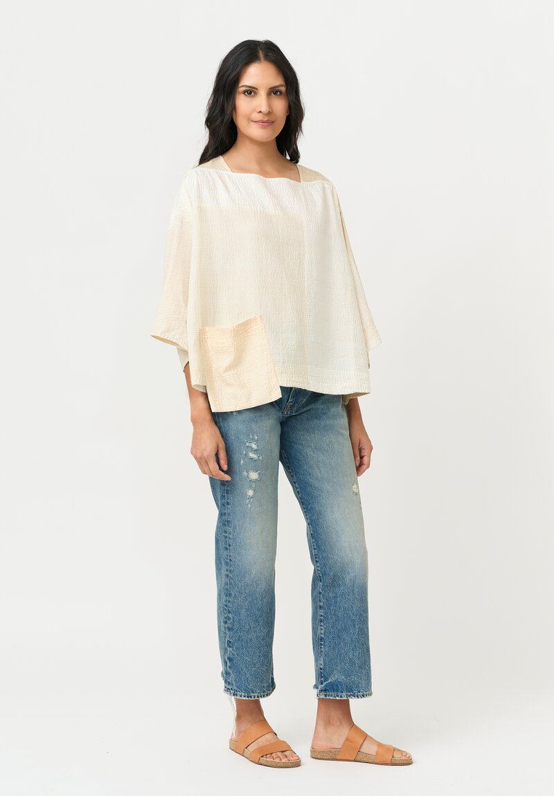 Mieko Mintz Silk & Cotton Mio Jaipur Kantha Crop Top in White