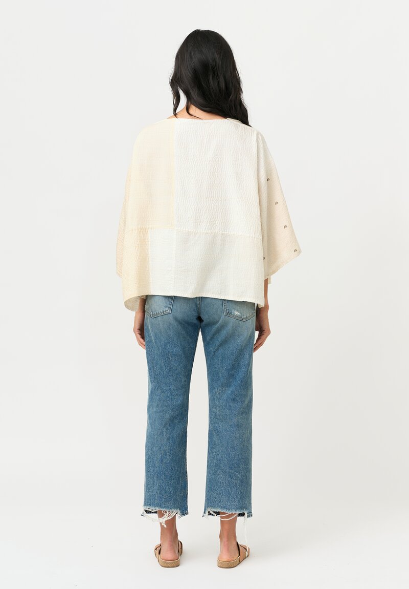 Mieko Mintz Silk & Cotton Mio Jaipur Kantha Crop Top in White
