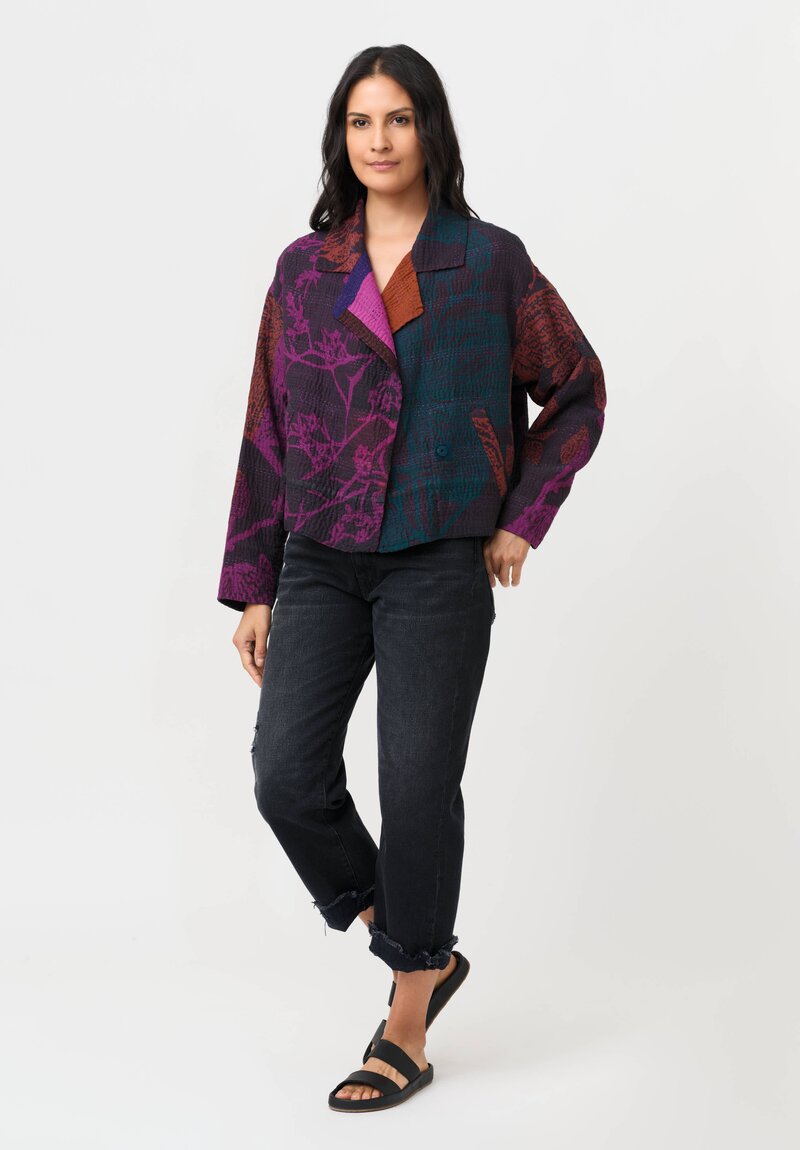 Mieko Mintz Night Flowers Kantha Lapeled Short Jacket