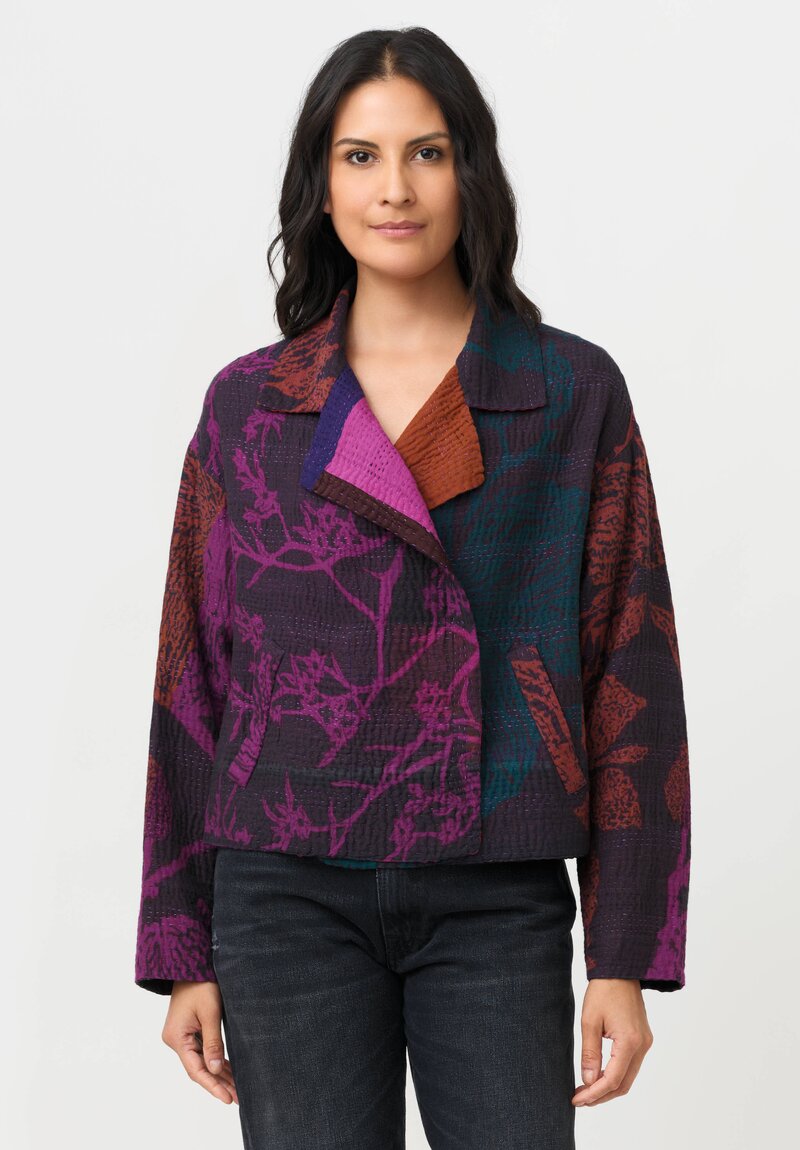 Mieko Mintz Night Flowers Kantha Lapeled Short Jacket