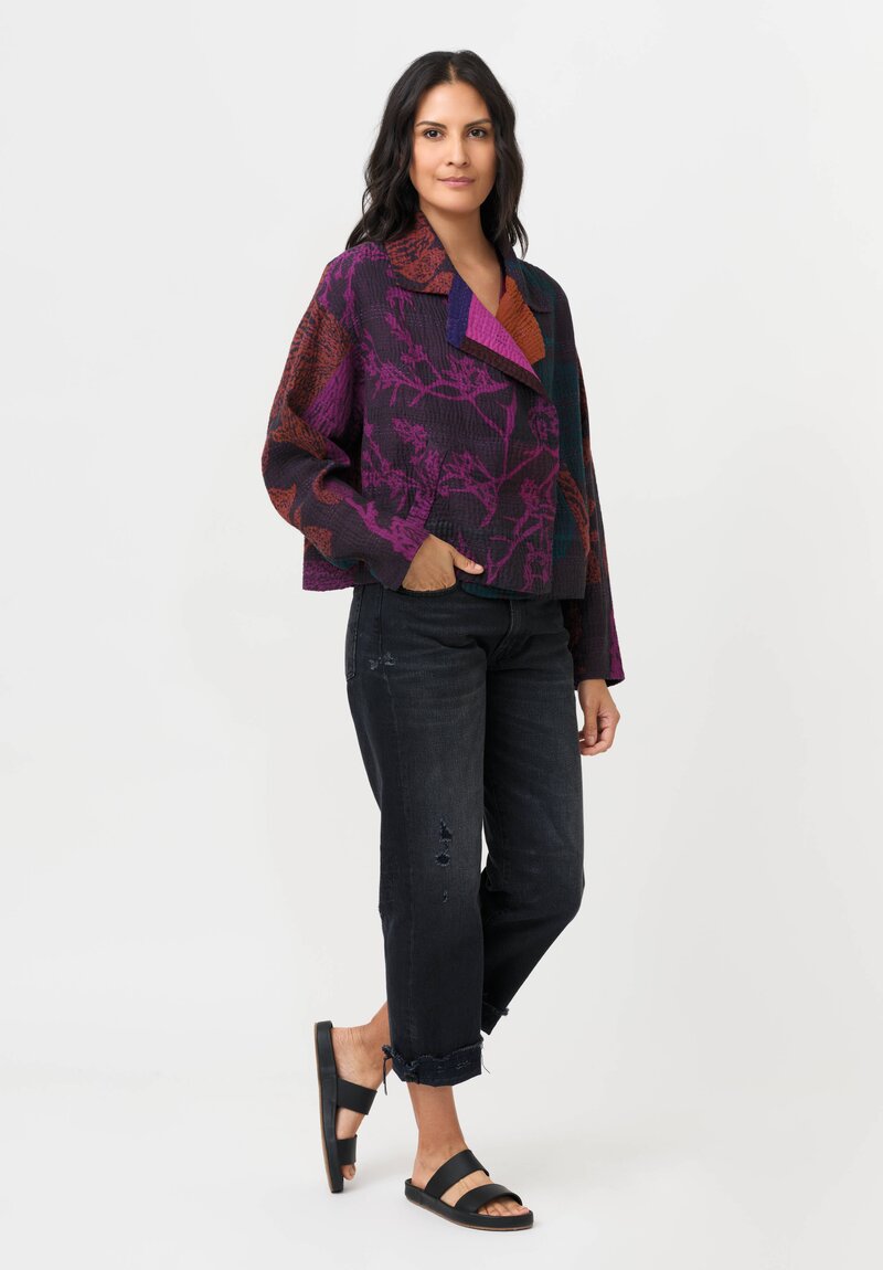 Mieko Mintz Night Flowers Kantha Lapeled Short Jacket