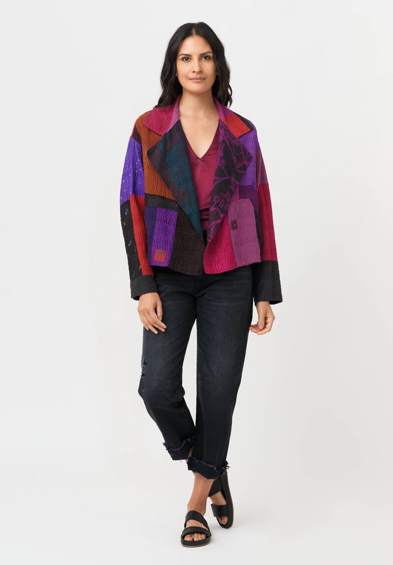 Mieko Mintz Night Flowers Kantha Lapeled Short Jacket
