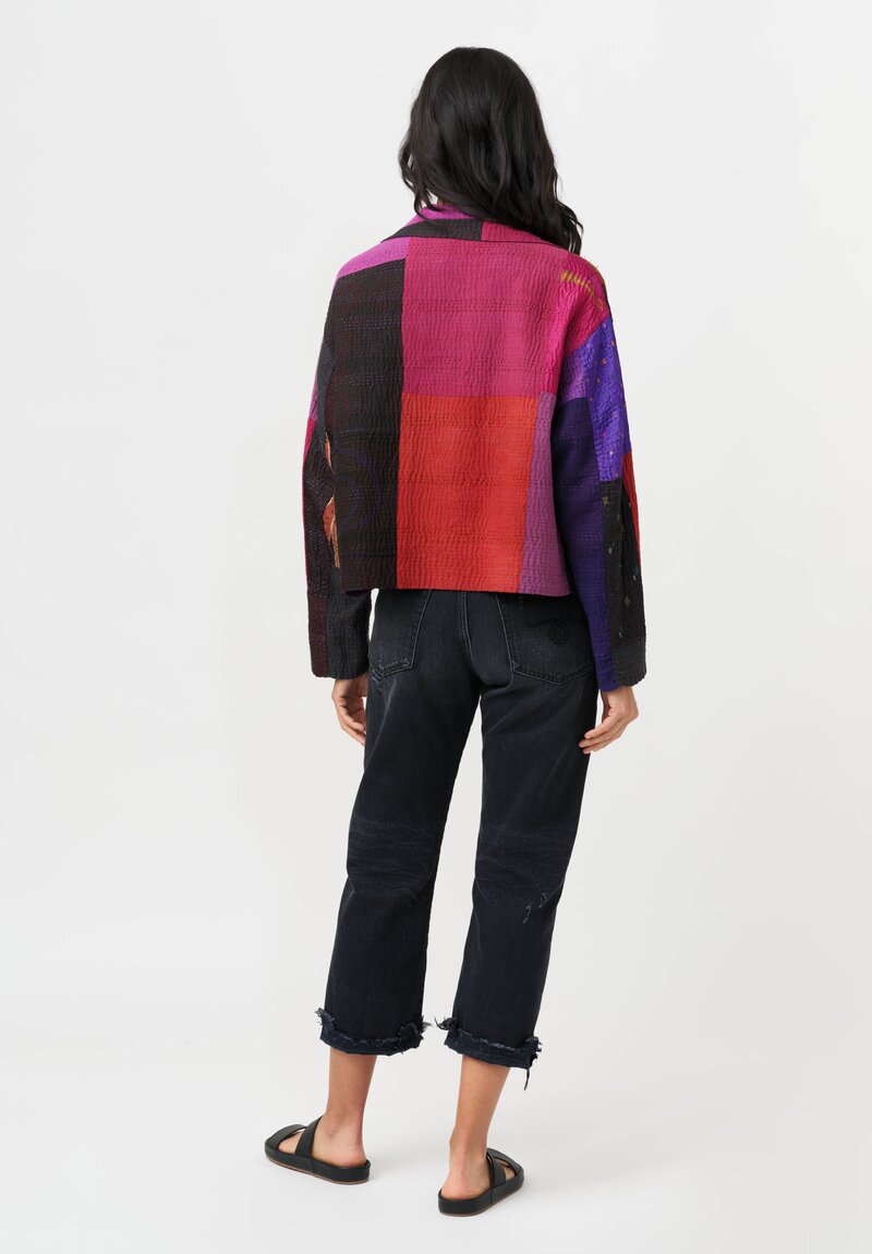 Mieko Mintz Night Flowers Kantha Lapeled Short Jacket