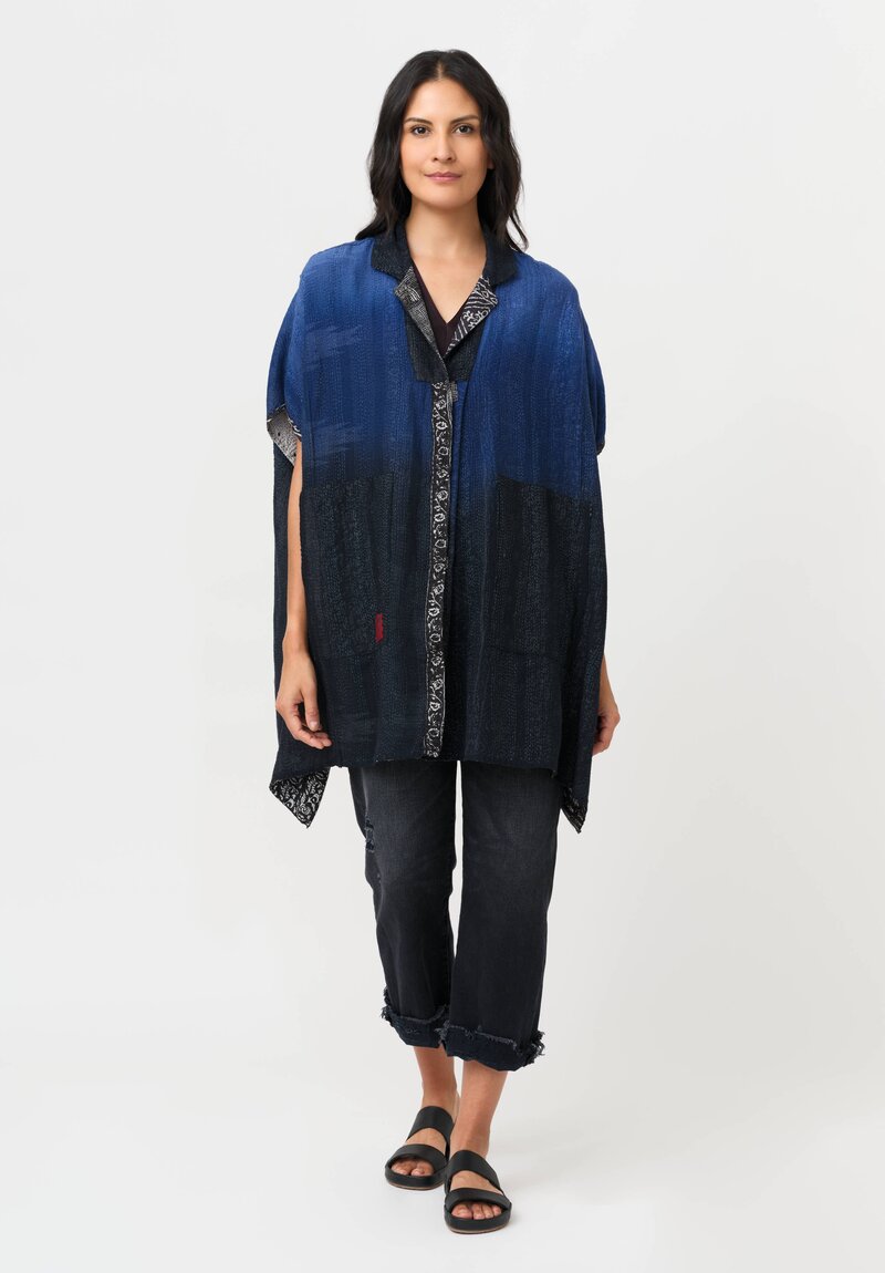 Mieko Mintz Silk & Cotton Kantha Poncho Shirt in Black & Grey