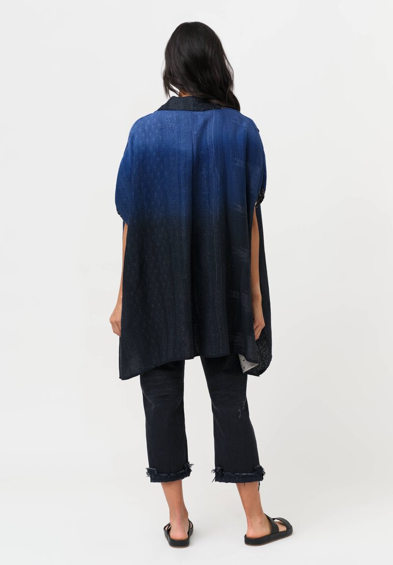 Mieko Mintz Silk & Cotton Kantha Poncho Shirt in Black & Grey