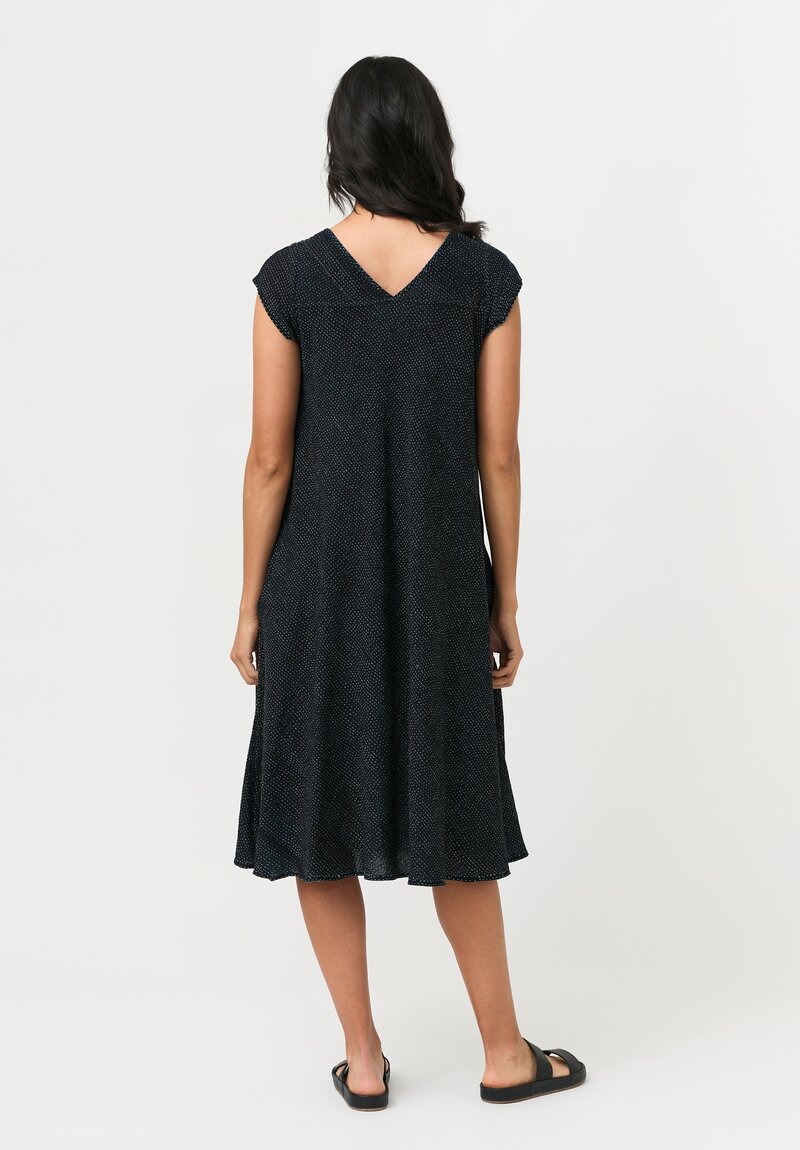 Mieko Mintz Overdyed Cotton Kantha Flare Dress in Teal & Blac