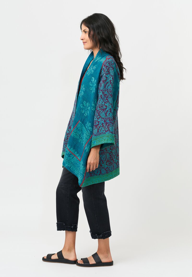 Mieko Mintz Cotton A-Line Jacket in Teal & Maroon
