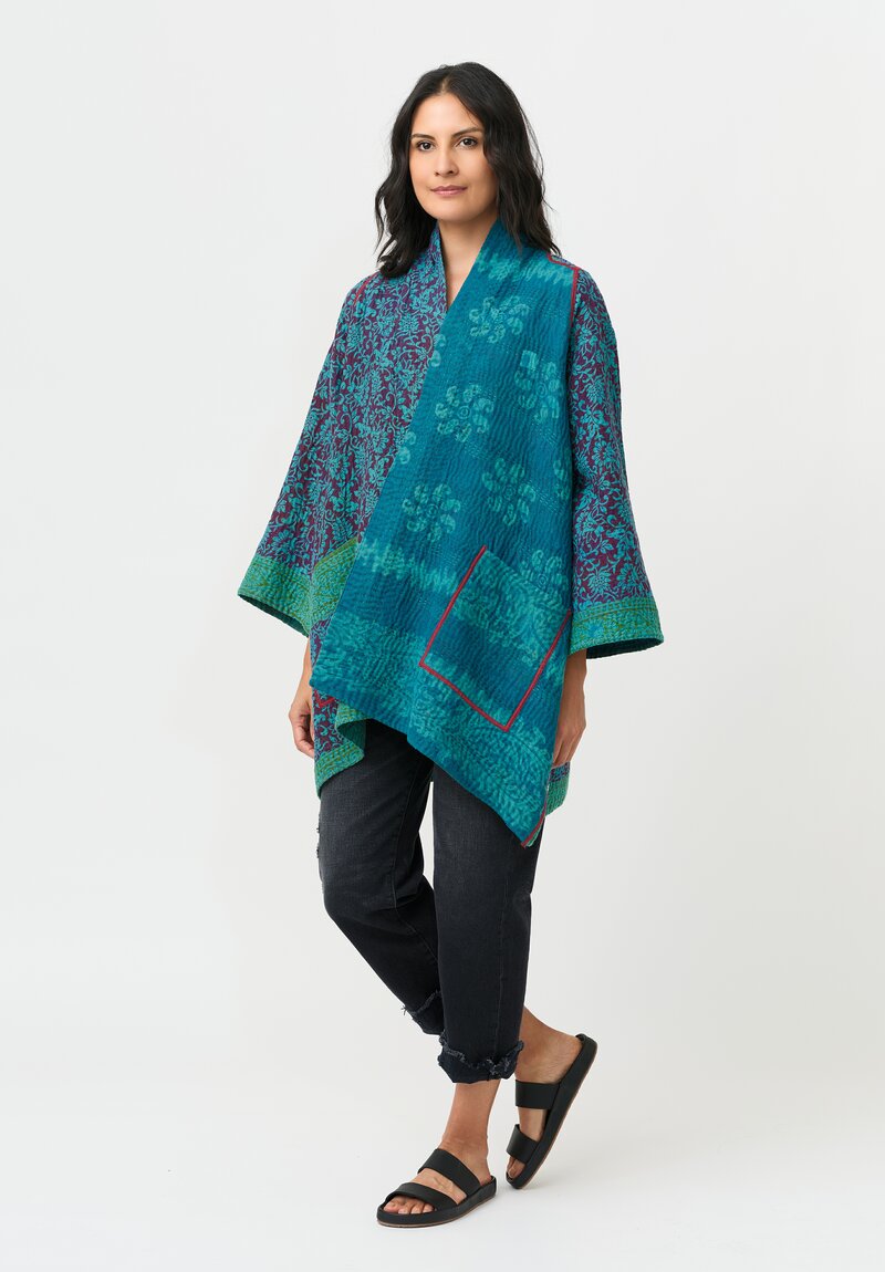 Mieko Mintz Cotton A-Line Jacket in Teal & Maroon