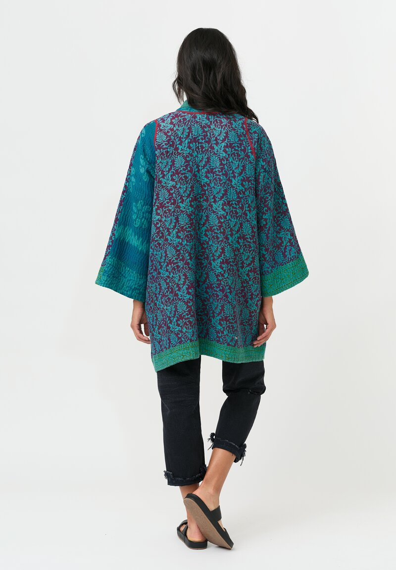 Mieko Mintz Cotton A-Line Jacket in Teal & Maroon