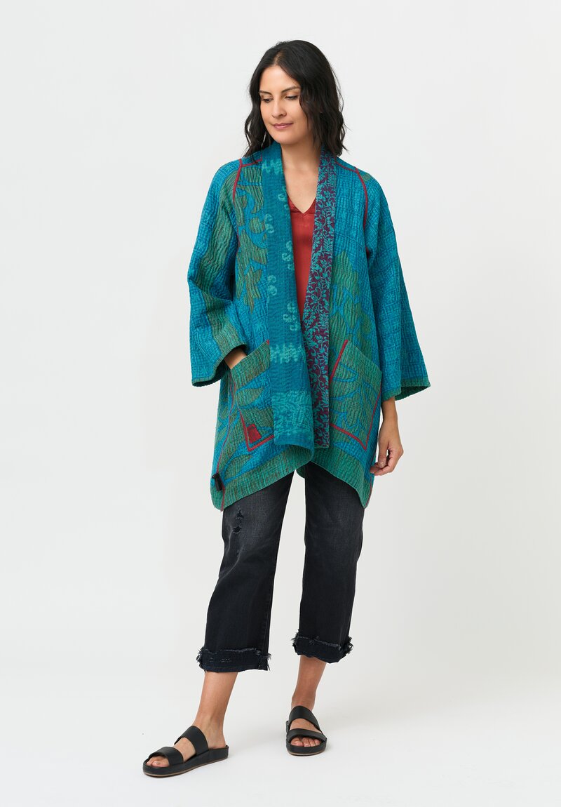 Mieko Mintz Cotton A-Line Jacket in Teal & Maroon