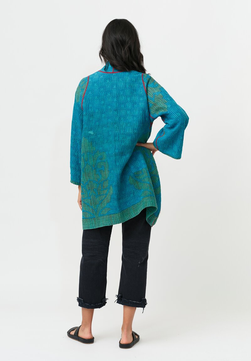 Mieko Mintz Cotton A-Line Jacket in Teal & Maroon