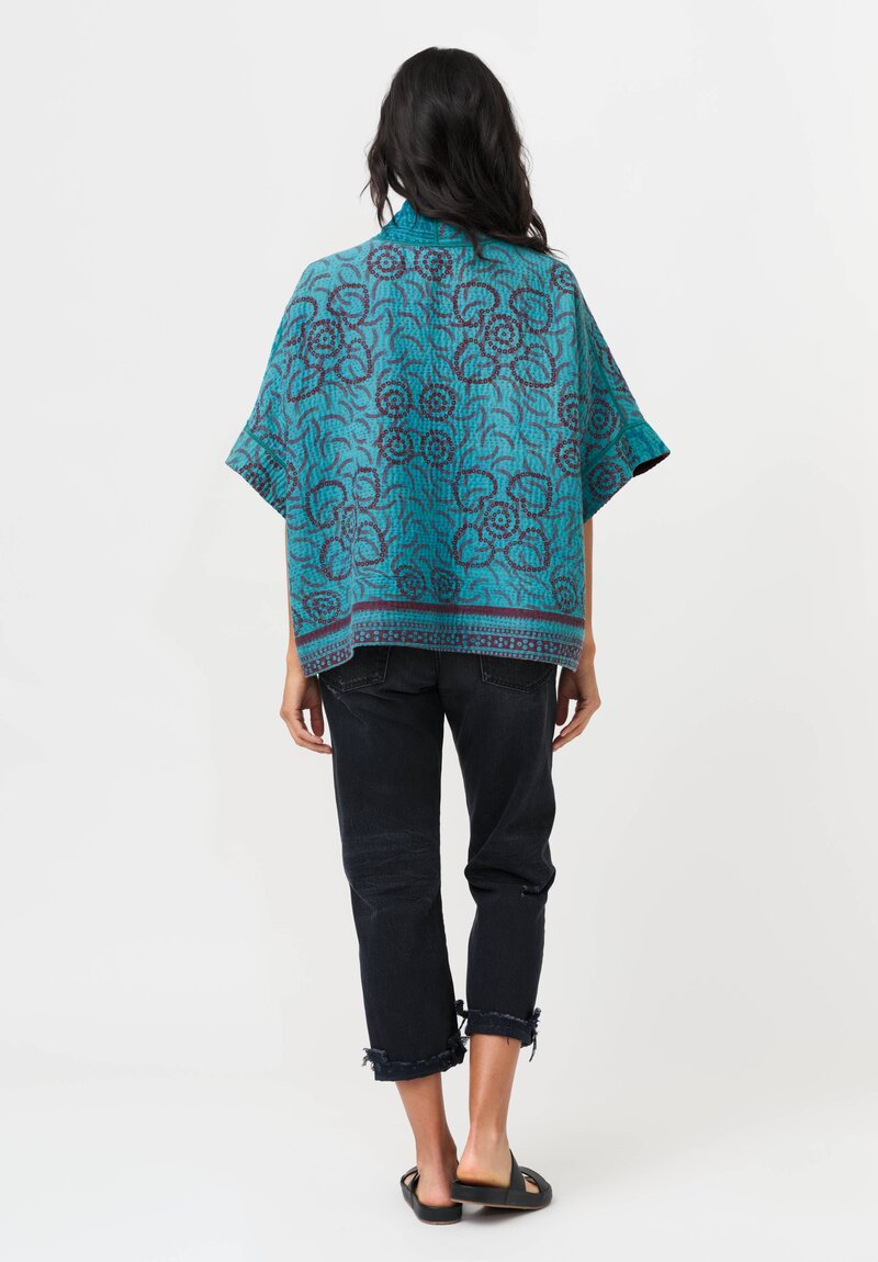 Mieko Mintz Vintage Cotton Kantha Mini Poncho in Red & White