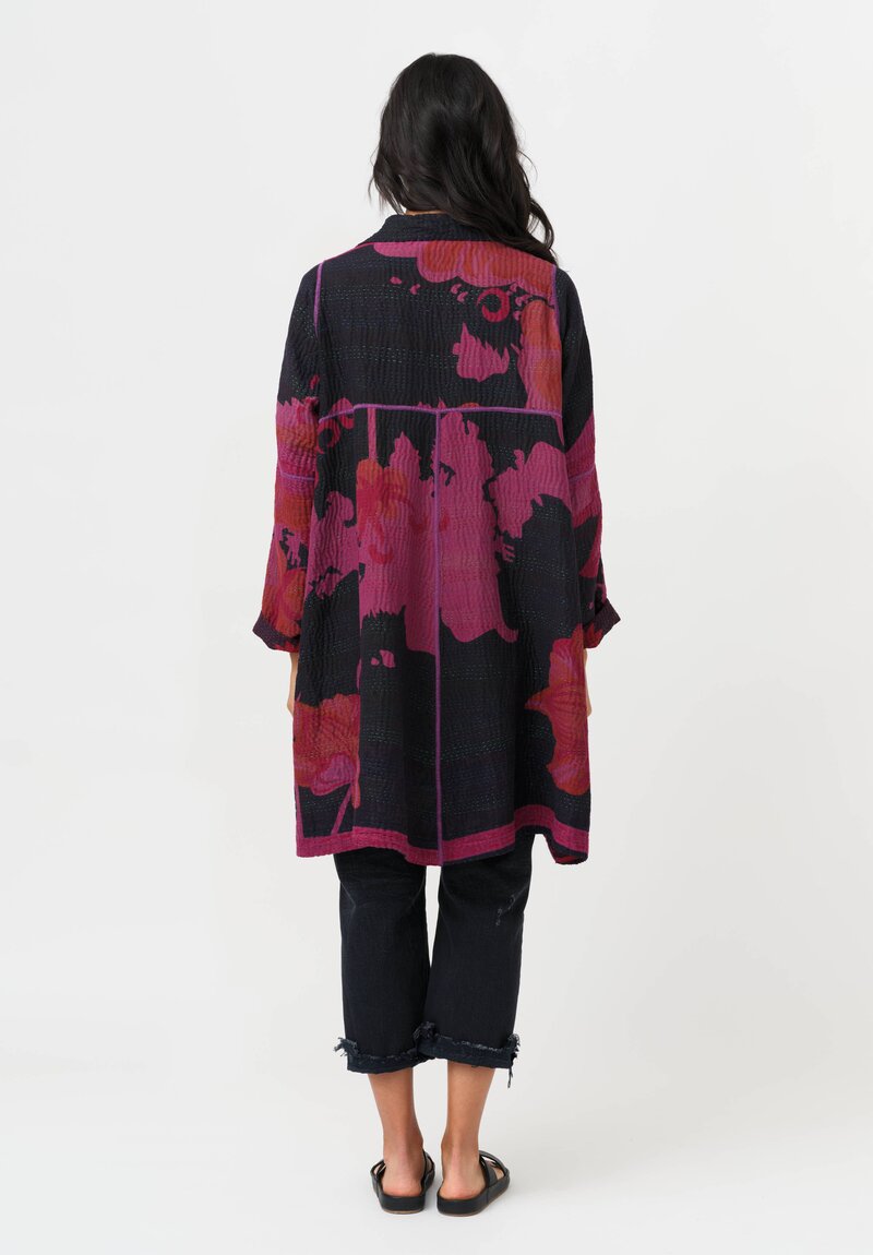 Mieko Mintz Overdyed Cotton Kantha A-Line Duster in Red, Black & Plum