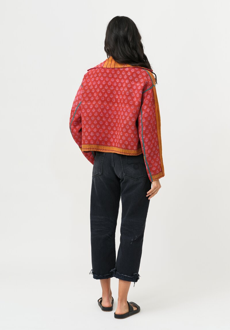 Mieko Mintz Overdyed Cotton Kantha Short Jacket in Pink, Red & Orange