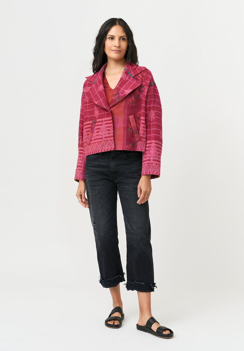 Mieko Mintz Overdyed Cotton Kantha Short Jacket in Pink, Red & Orange